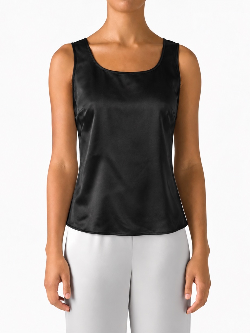 St John Satin Black Sleeveless Blouse